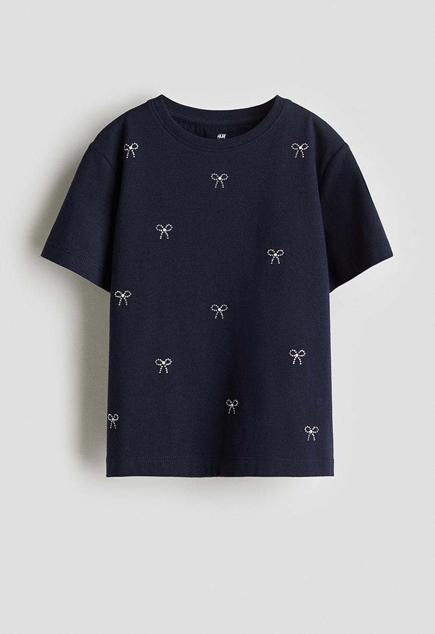 H&M - Motif-detail t-shirt - navy blue bows