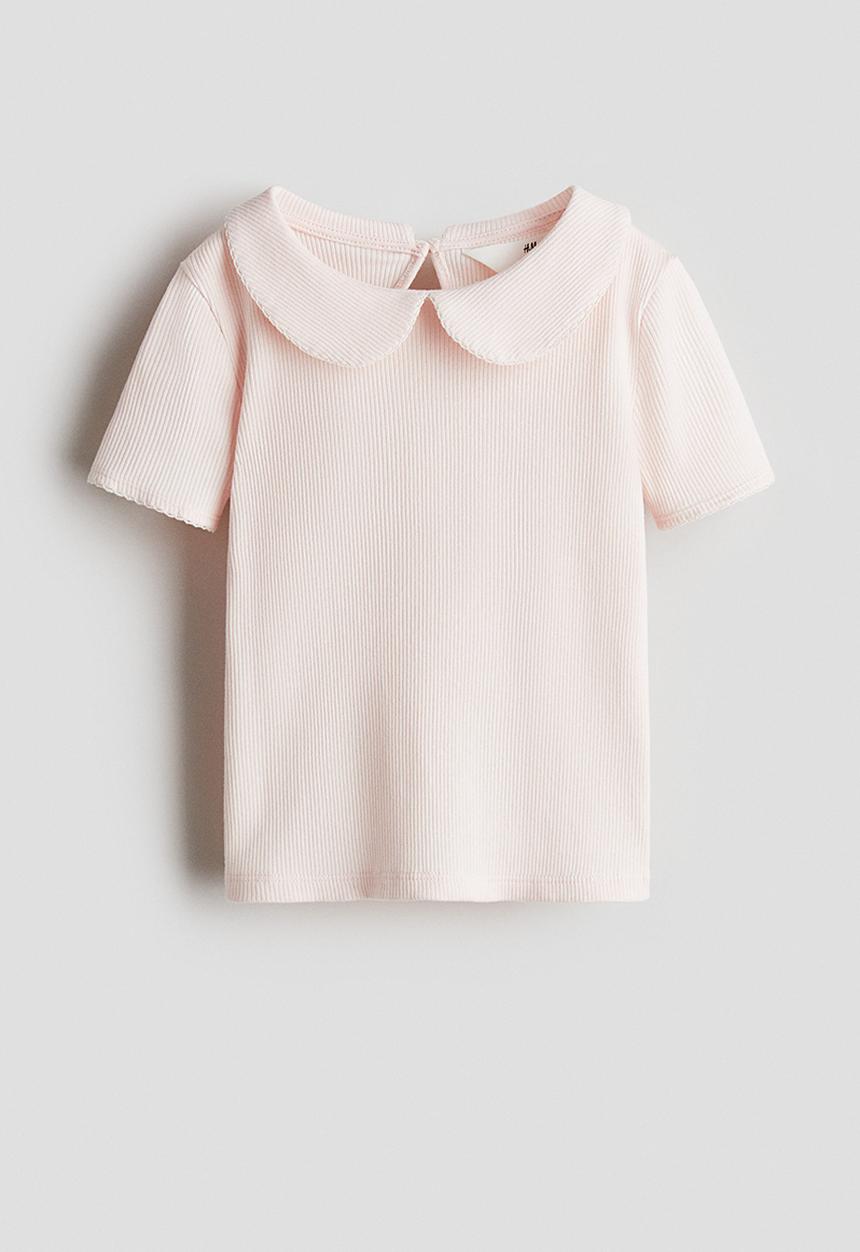 H&M - Picot-trimmed cotton top - light pink