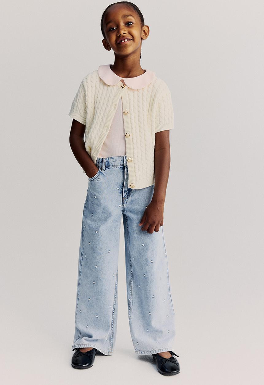 H&M - Picot-trimmed cotton top - light pink