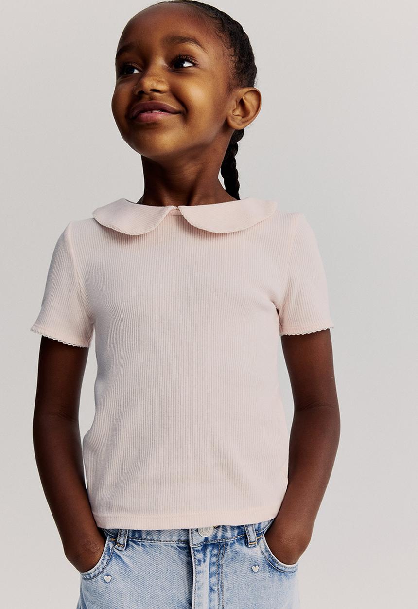 H&M - Picot-trimmed cotton top - light pink