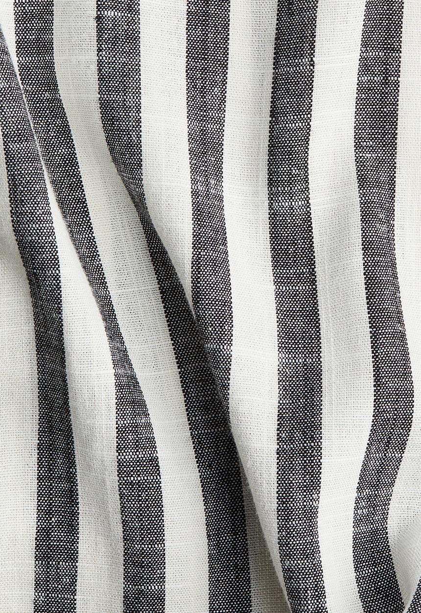 H&M - Linen-blend drawstring trousers - grey/striped