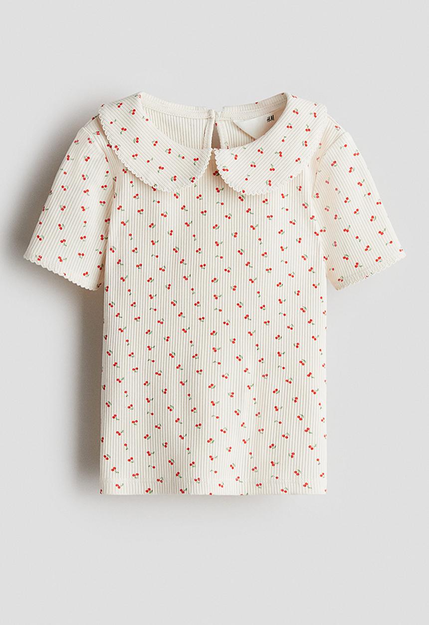 H&M - Picot-trimmed cotton top - white,multi