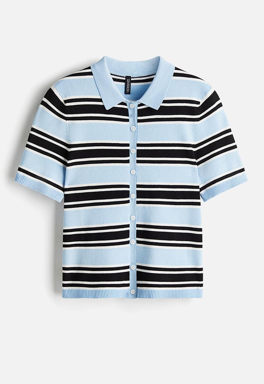 H&M - Short-sleeved cardigan - light blue/striped