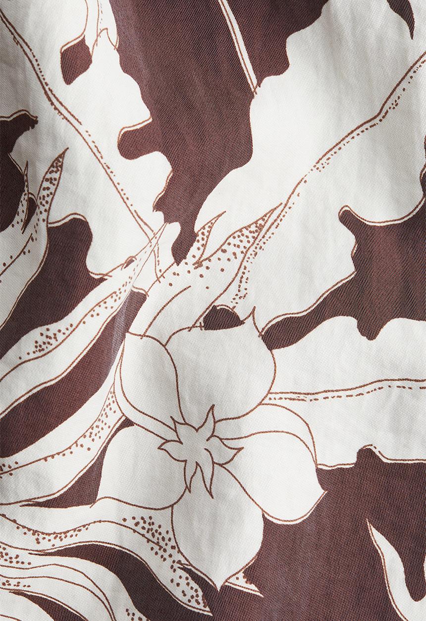 H&M - Square-neck twill dress - dark brown/floral