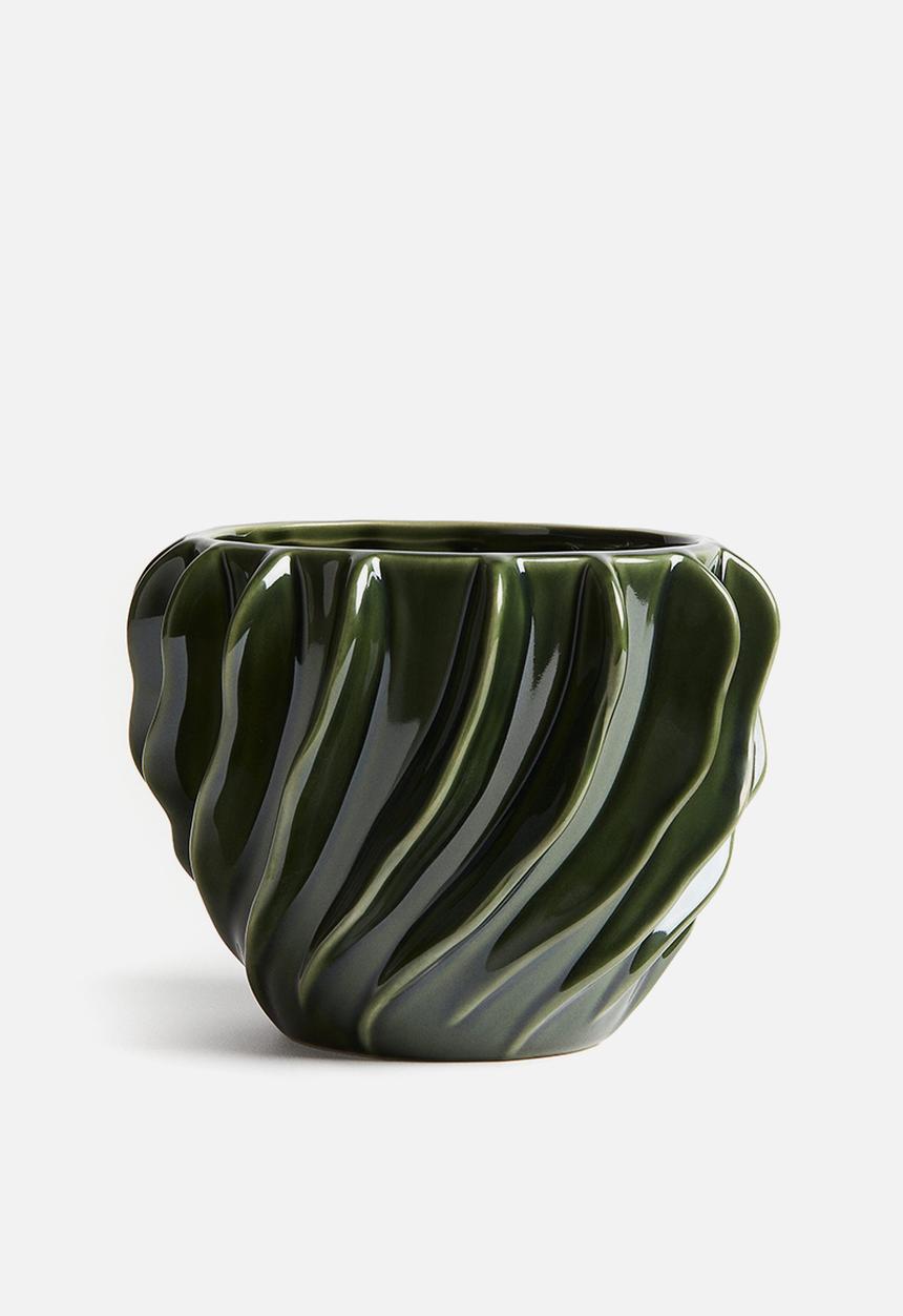 H&M - Stoneware plant pot -  dark green