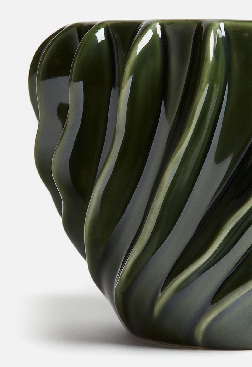 H&M - Stoneware plant pot -  dark green