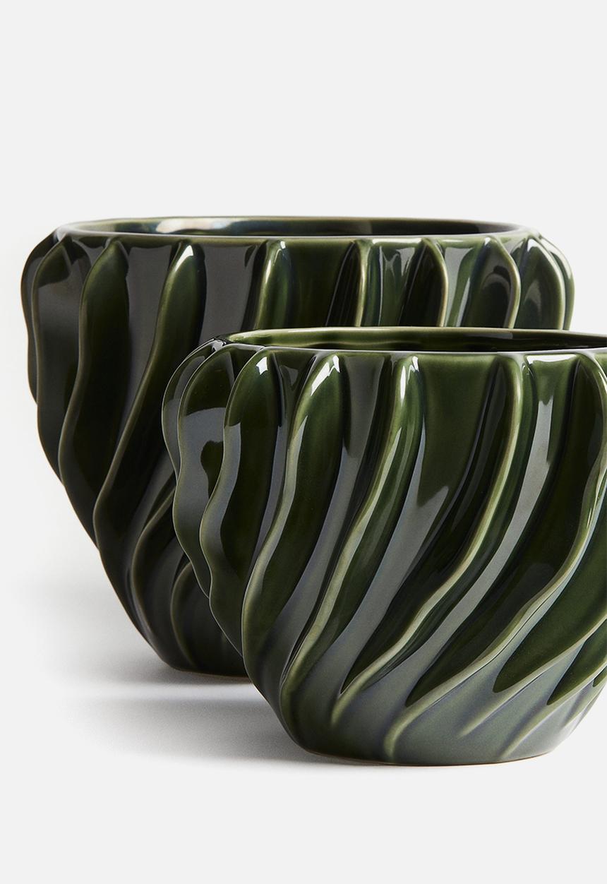 H&M - Large stoneware plant pot - dark green