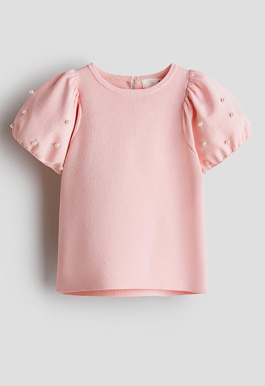 H&M - Bead-detail fine-knit top - light pink