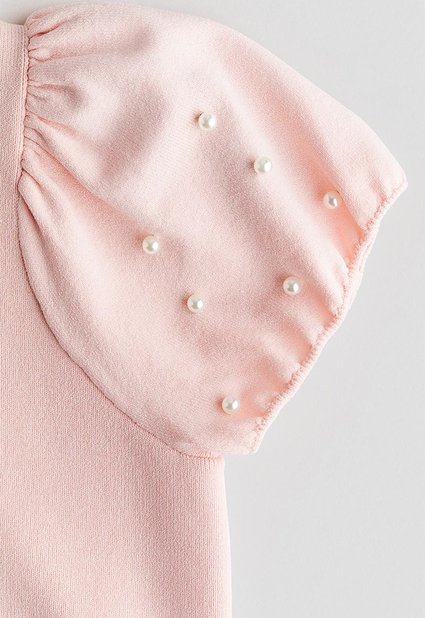 H&M - Bead-detail fine-knit top - light pink