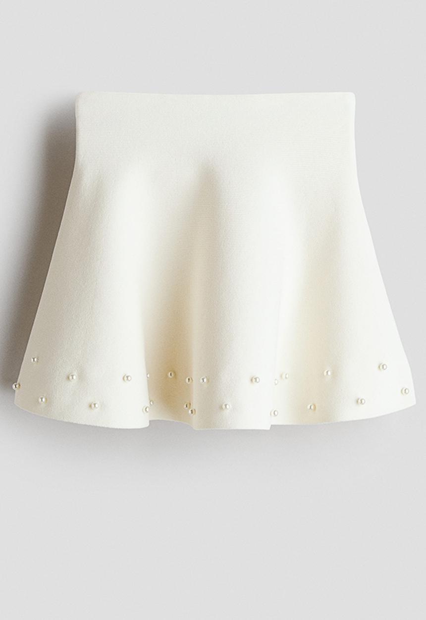 H&M - Bead-detail fine-knit skirt - white