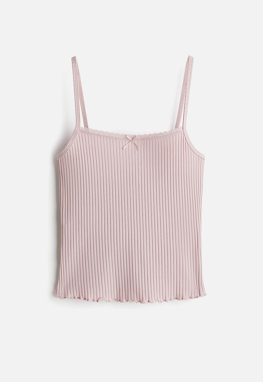 H&M - Lace-trimmed strappy top - light dusty pink