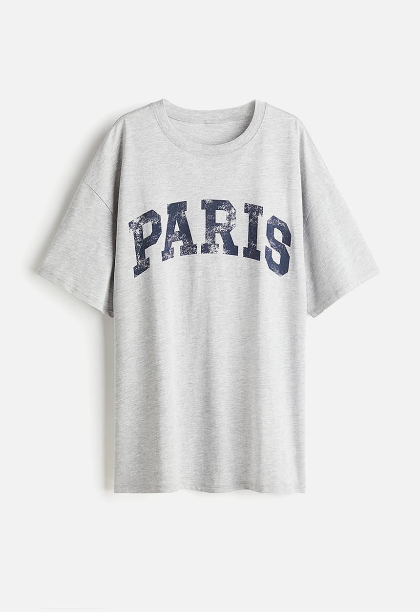 H&M - Oversized printed t-shirt - light grey marl/paris