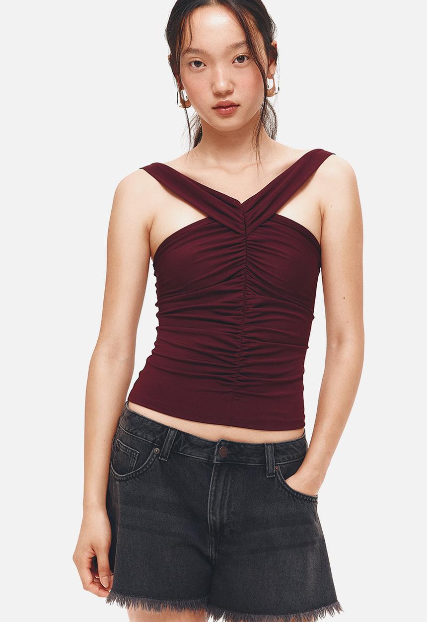 H&M - Gathered top - burgundy