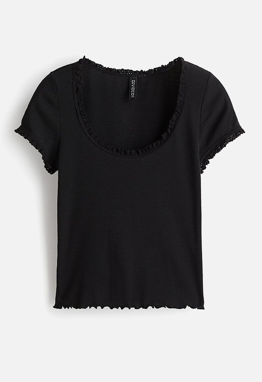 H&M - Lace-trimmed top - black