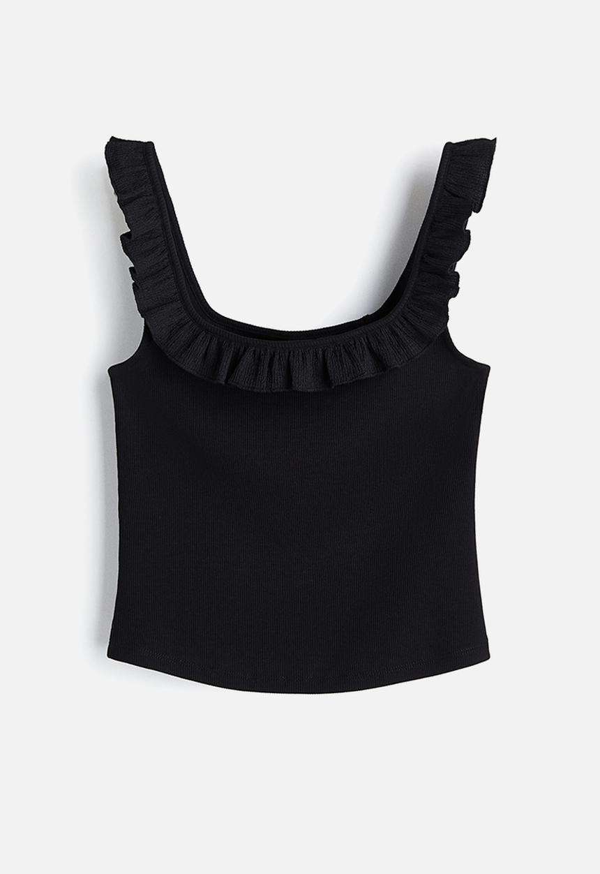 H&M - Frill-trimmed vest top - black