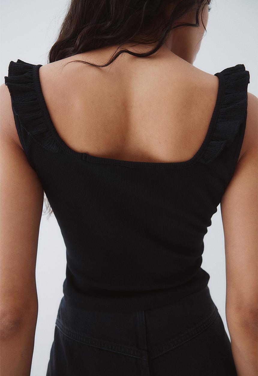 H&M - Frill-trimmed vest top - black