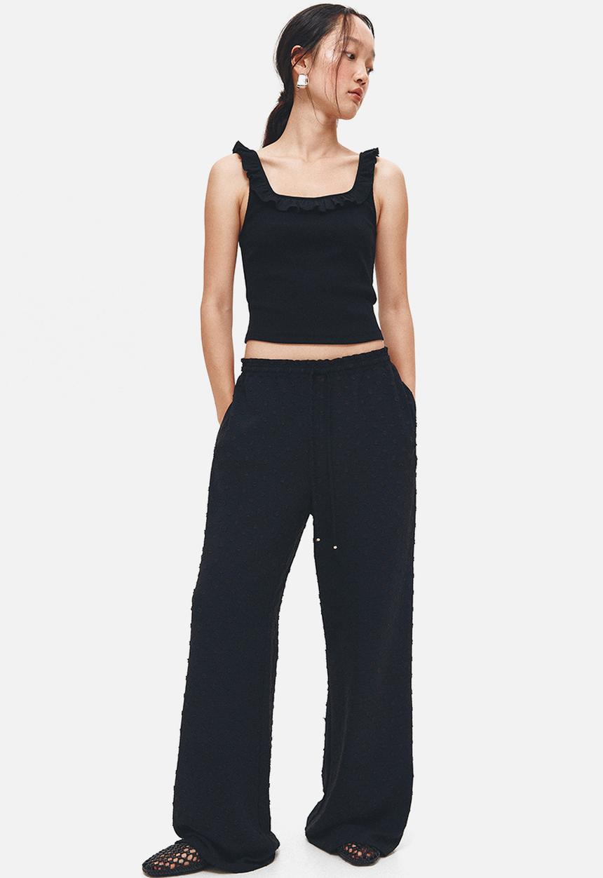 H&M - Plumeti drawstring trousers - black