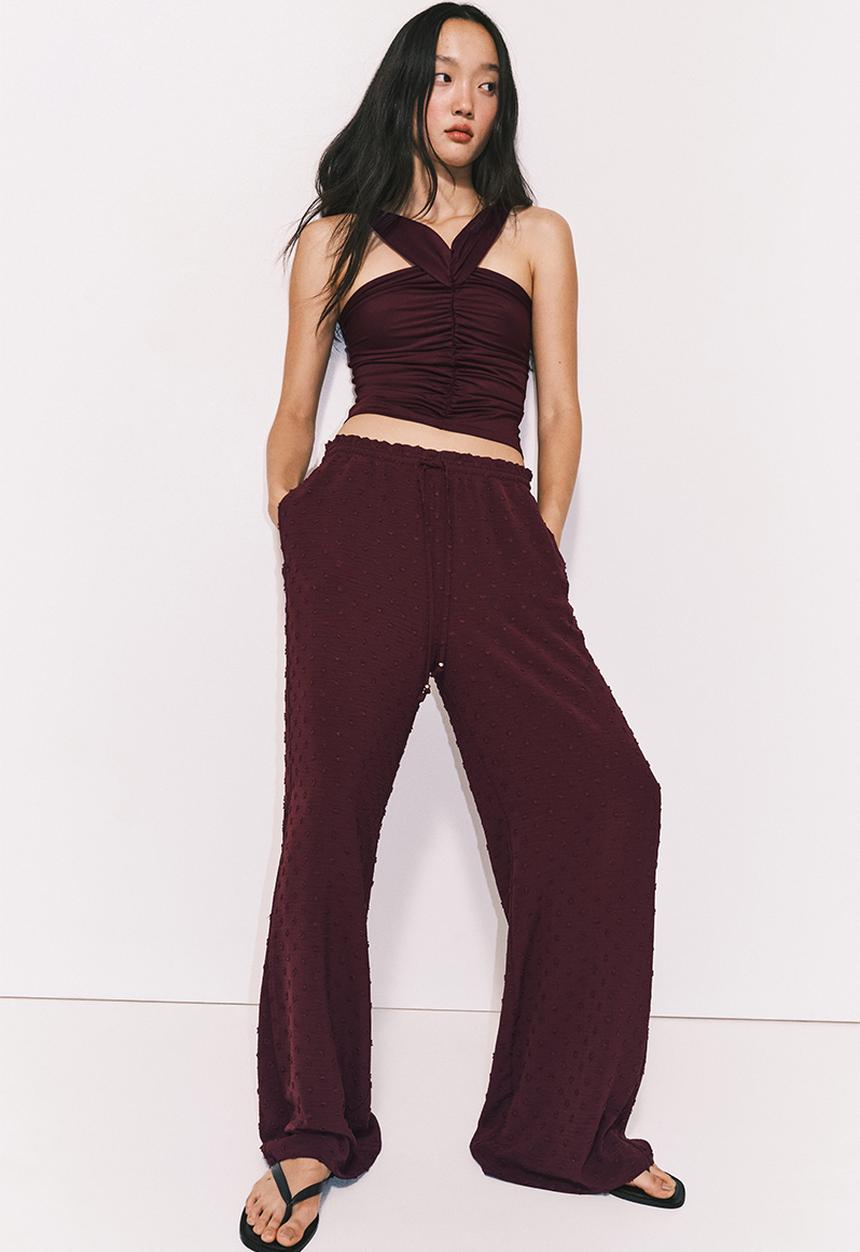H&M - Plumeti drawstring trousers - burgundy