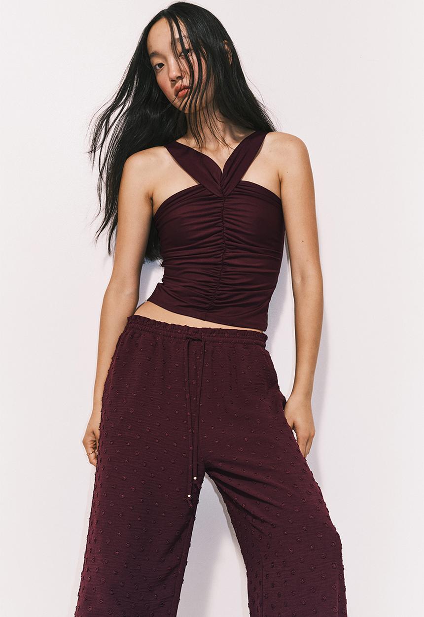 H&M - Plumeti drawstring trousers - burgundy