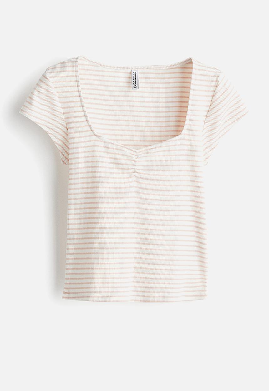 H&M - Ribbed t-shirt - peach pink striped