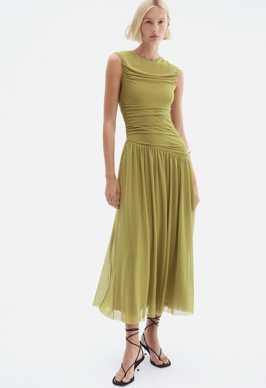 Draped dress - olive green - 1309649001
