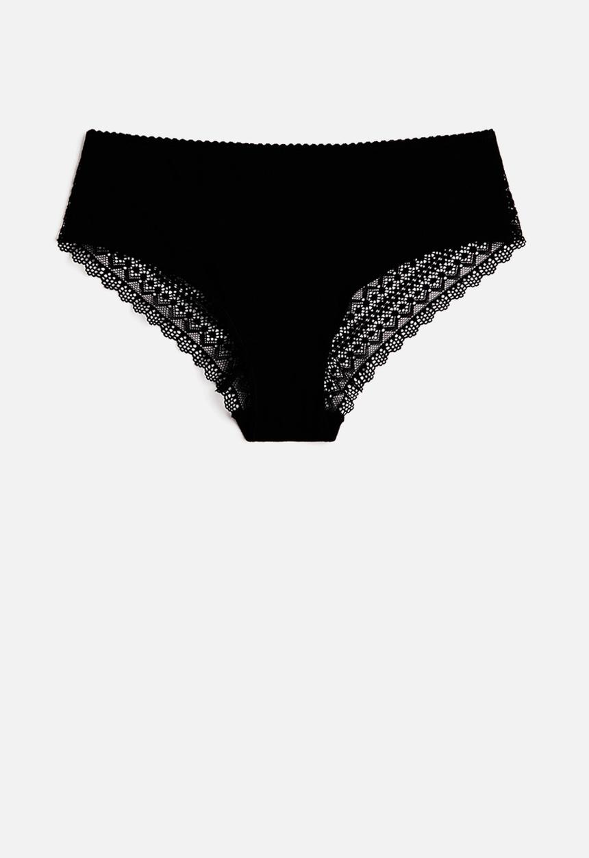H&M - 3 pack cotton and lace hipster briefs - black