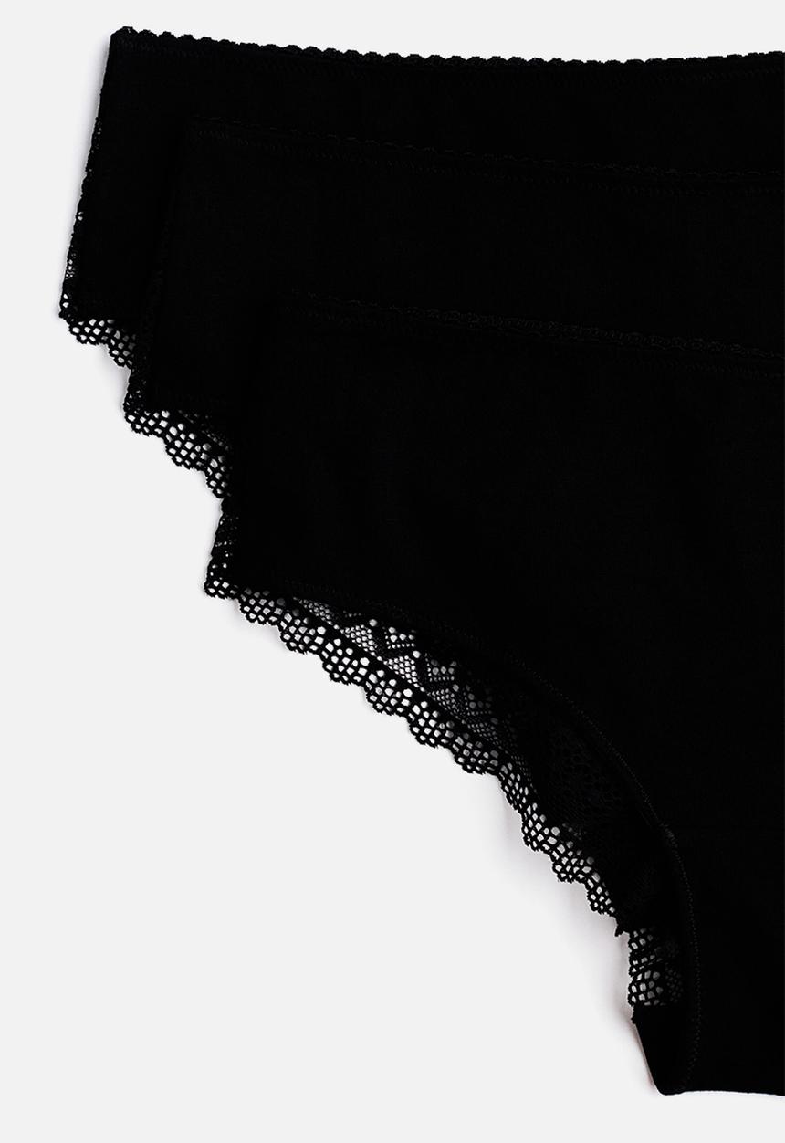 H&M - 3 pack cotton and lace hipster briefs - black