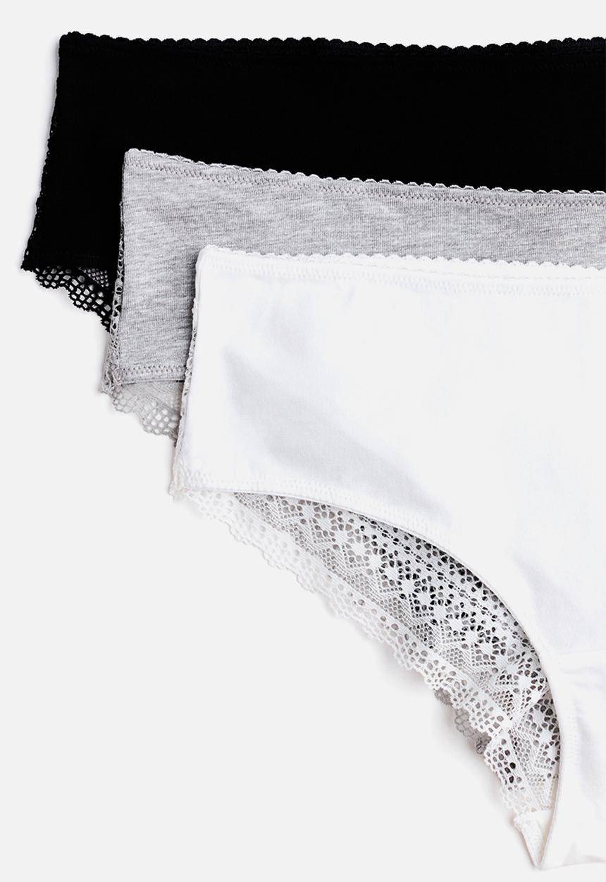 H&M - 3 pack cotton and lace hipster briefs - multi