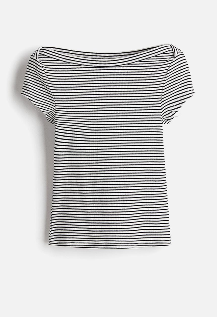 H&M - Ribbed boat-neck top - white & black striped 