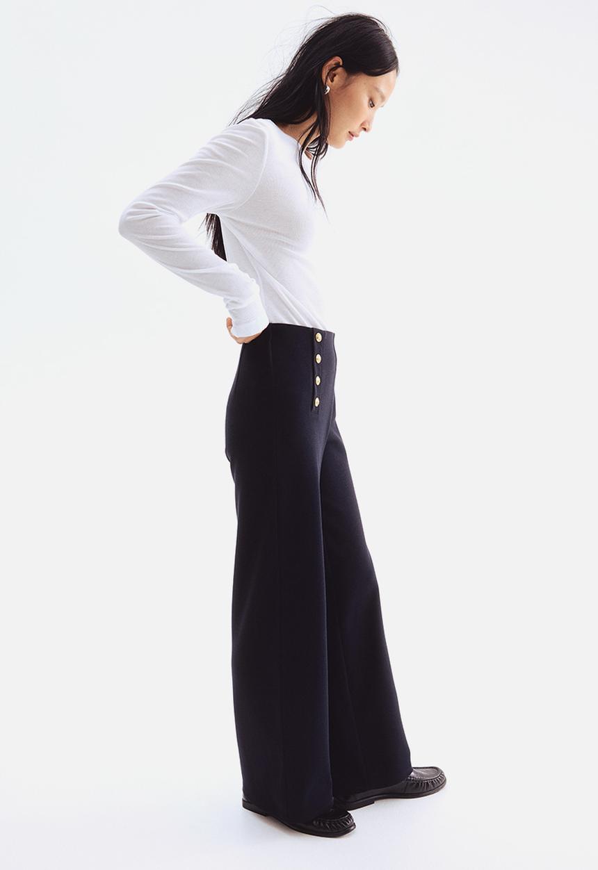 H&M - Button-front trousers - navy blue