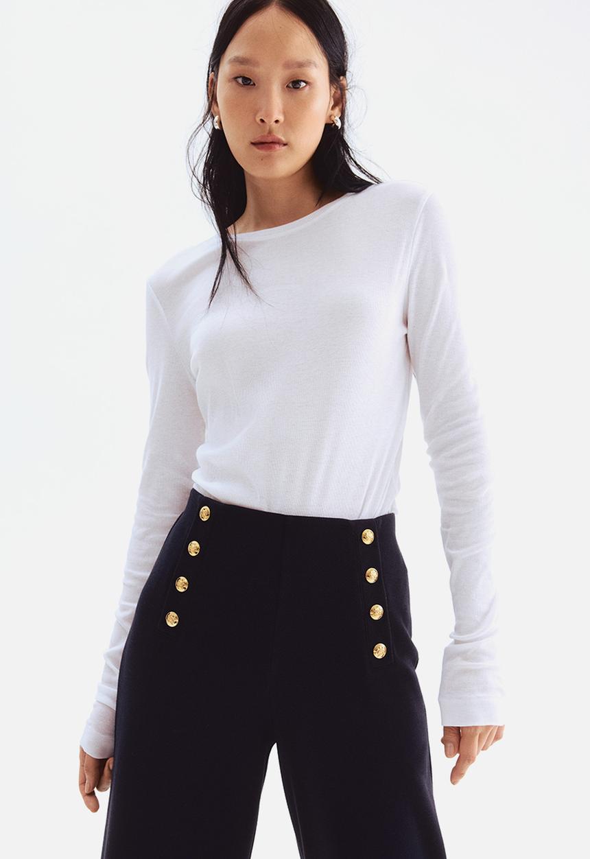 H&M - Button-front trousers - navy blue