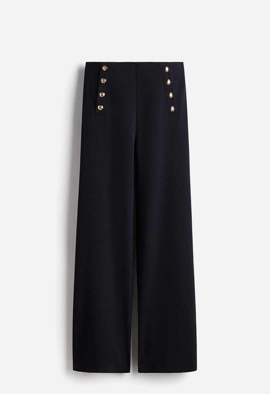 H&M - Button-front trousers - navy blue