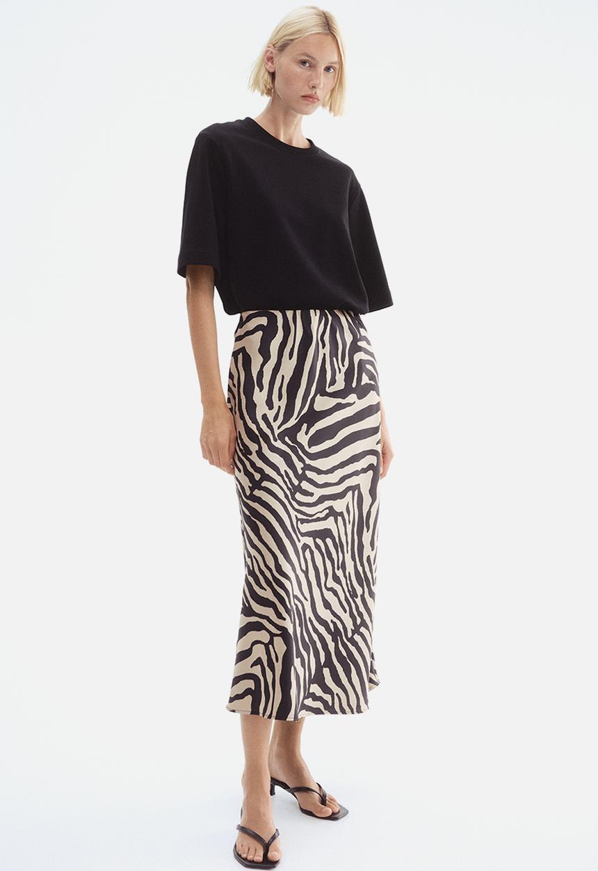 H&M - Midi skirt - light beige zebra print