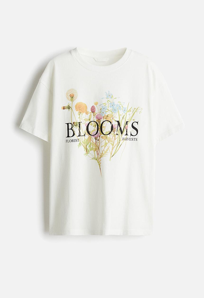 H&M - Oversized t-shirt - white & blooms
