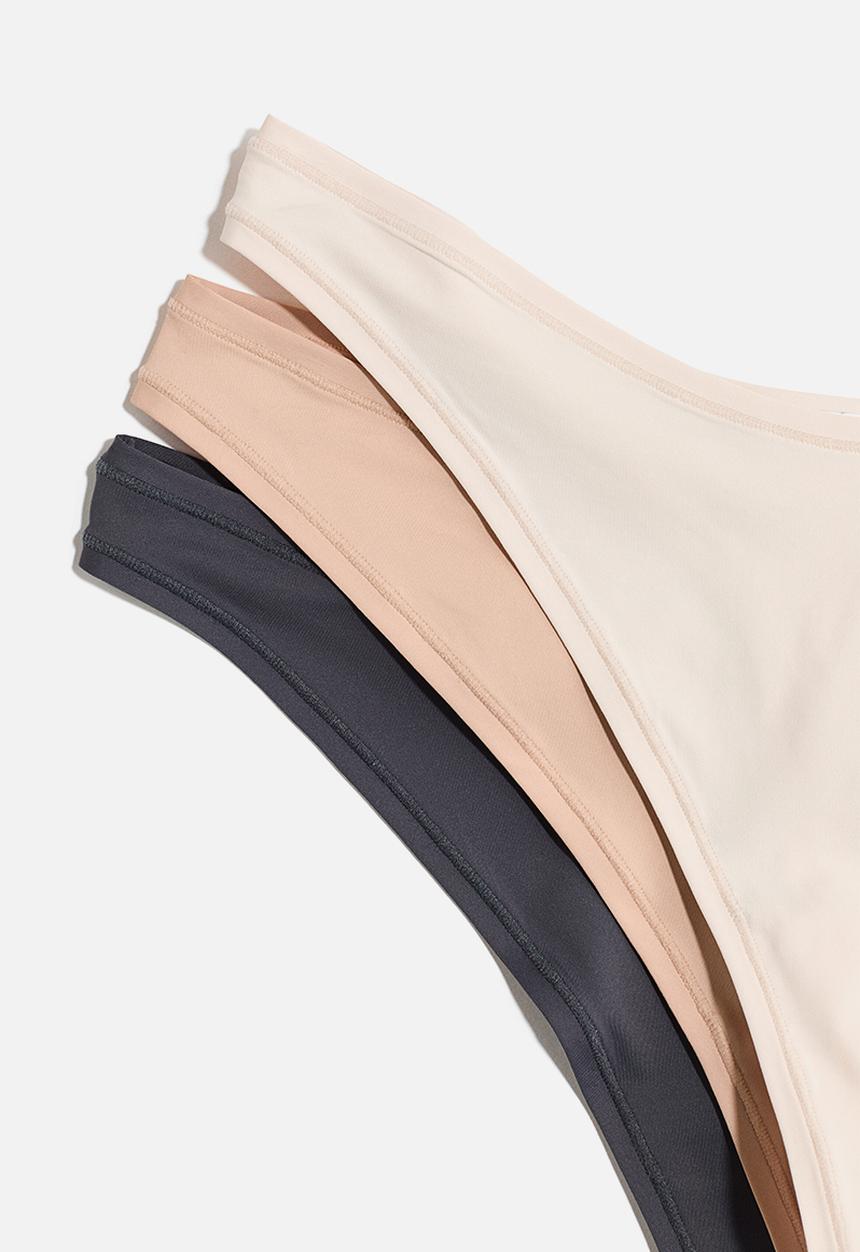 H&M - 3 pack microfibre thong briefs - dark grey & beige