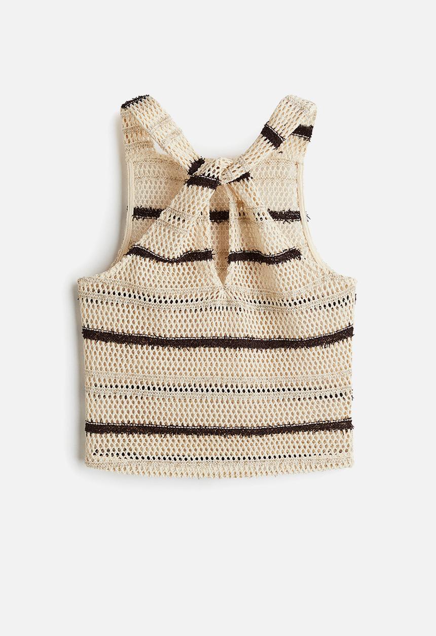 H&M - Shimmering hole-knit top - beige striped 