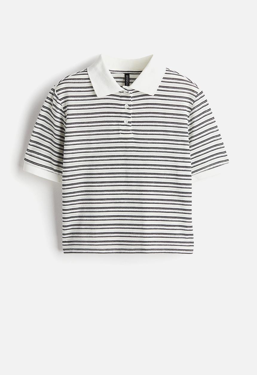H&M - Fine-knit polo shirt - white striped 