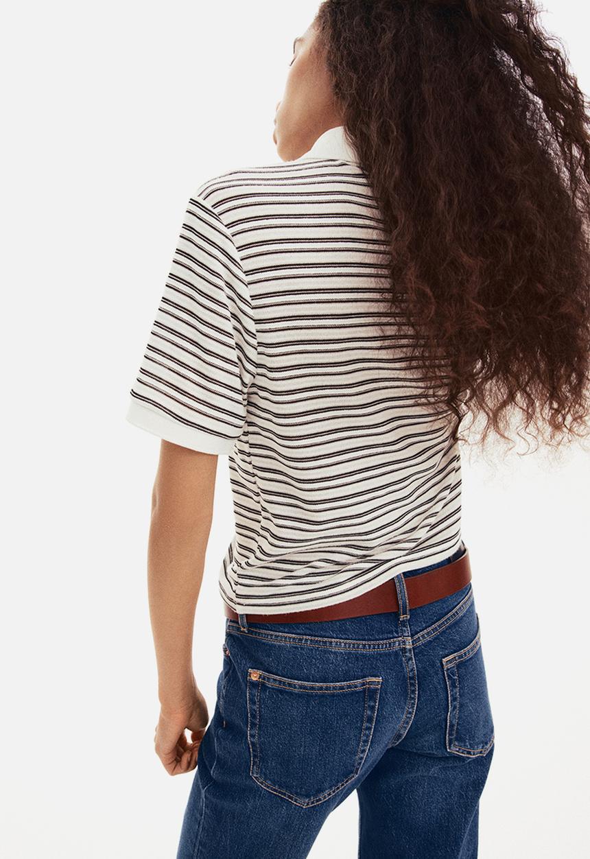 H&M - Fine-knit polo shirt - white striped 