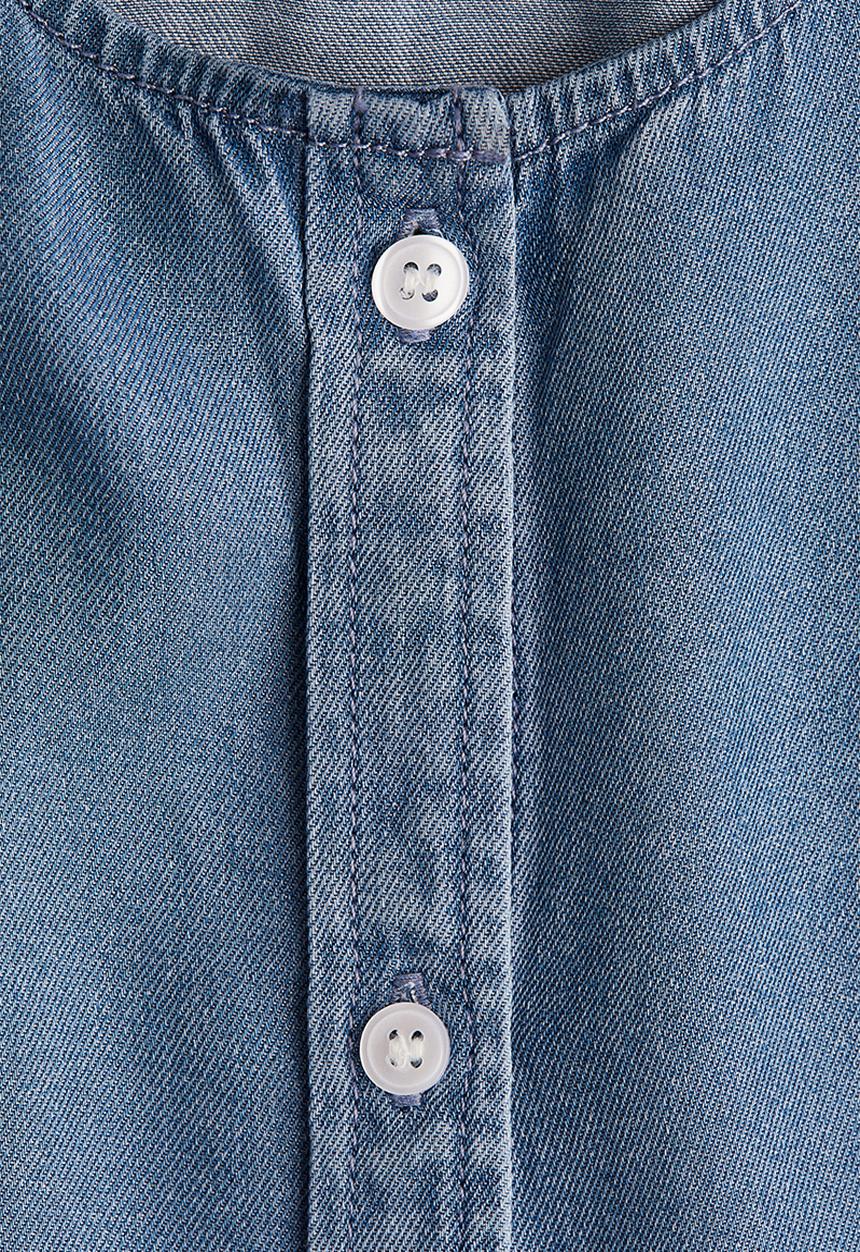 H&M - Balloon-sleeved denim blouse - denim blue