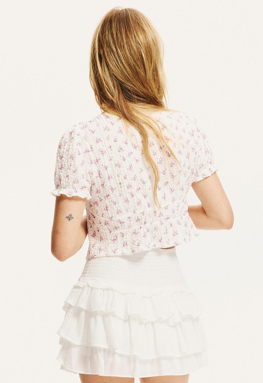 H&M - Crinkled tie-front top - white floral