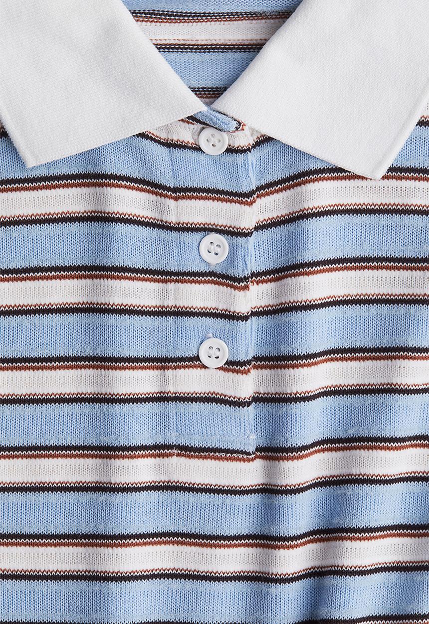 H&M - Fine-knit polo shirt - light blue striped 