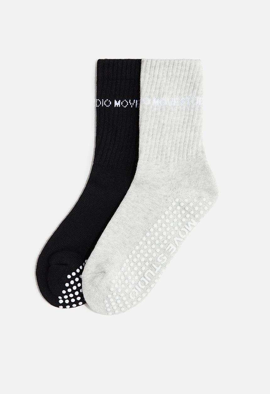 H&M - 2 pack anti-slip yoga socks - black & grey marl