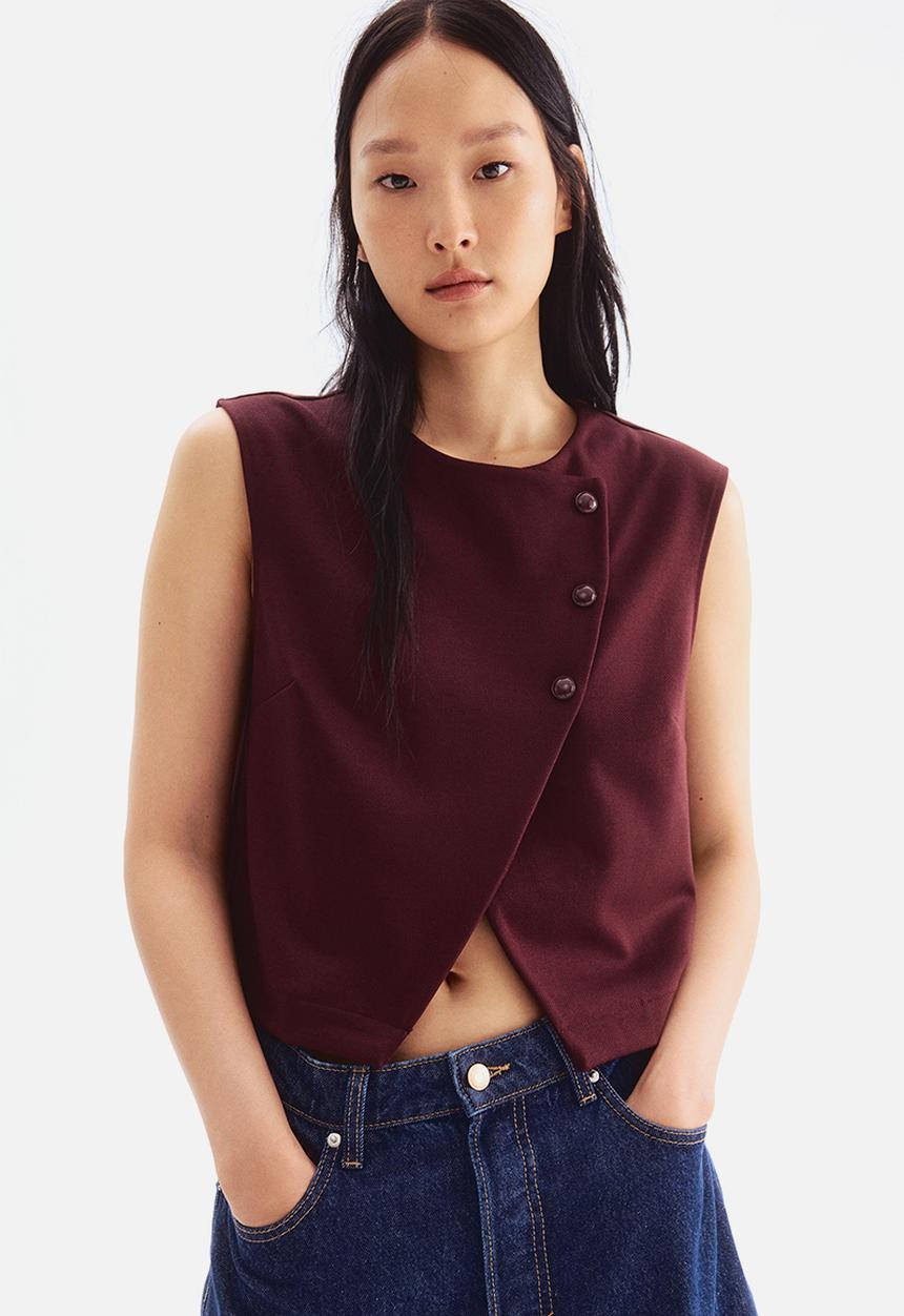 H&M - Asymmetric wrap waistcoat - burgundy