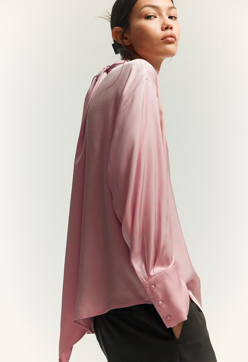 H&M - Scarf-detail blouse - light pink