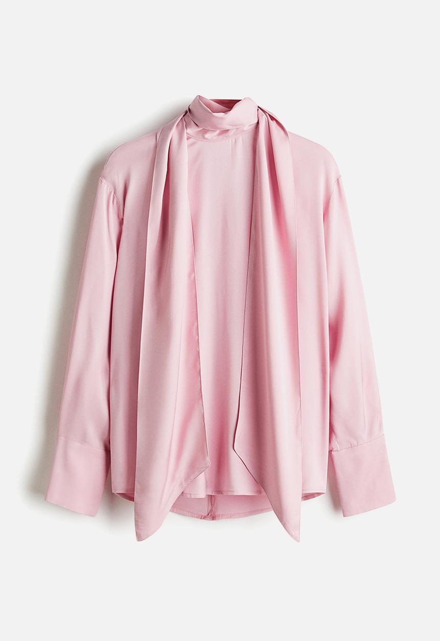 H&M - Scarf-detail blouse - light pink