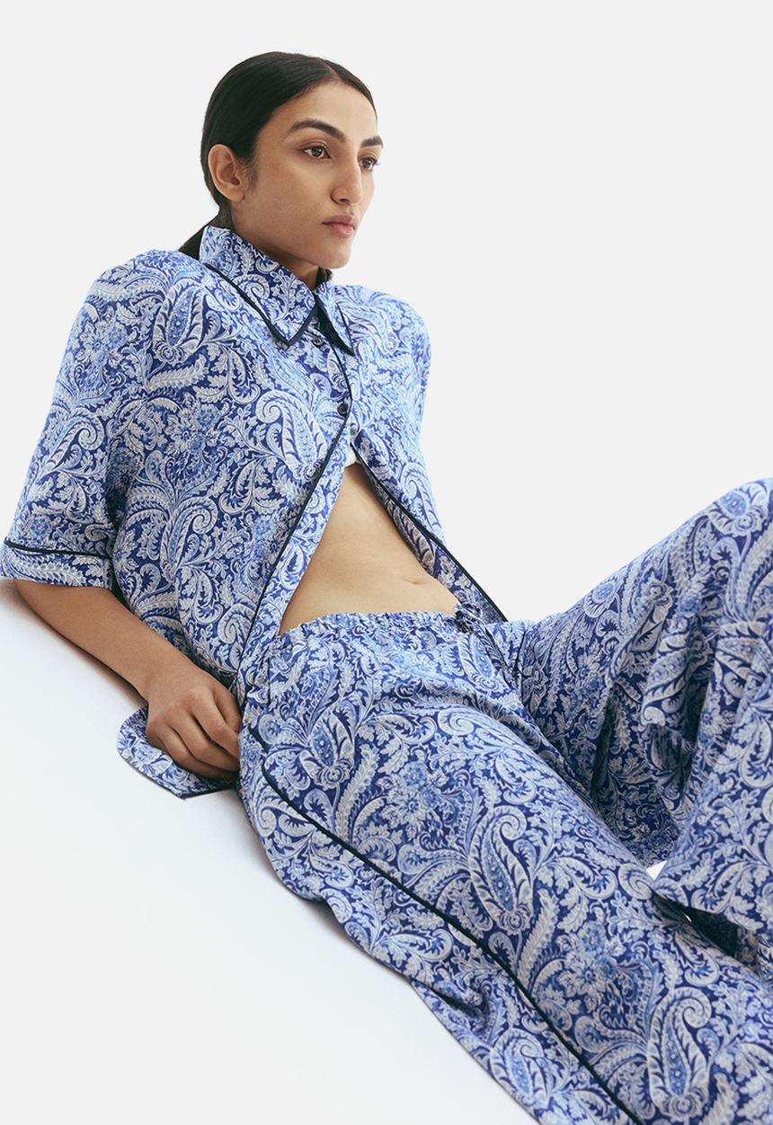 H&M - Drawstring trousers - blue paisley pattern