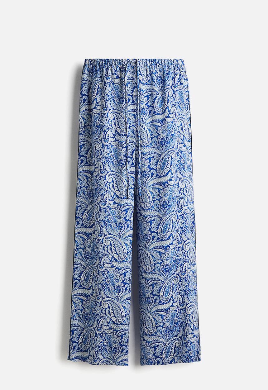 H&M - Drawstring trousers - blue paisley pattern