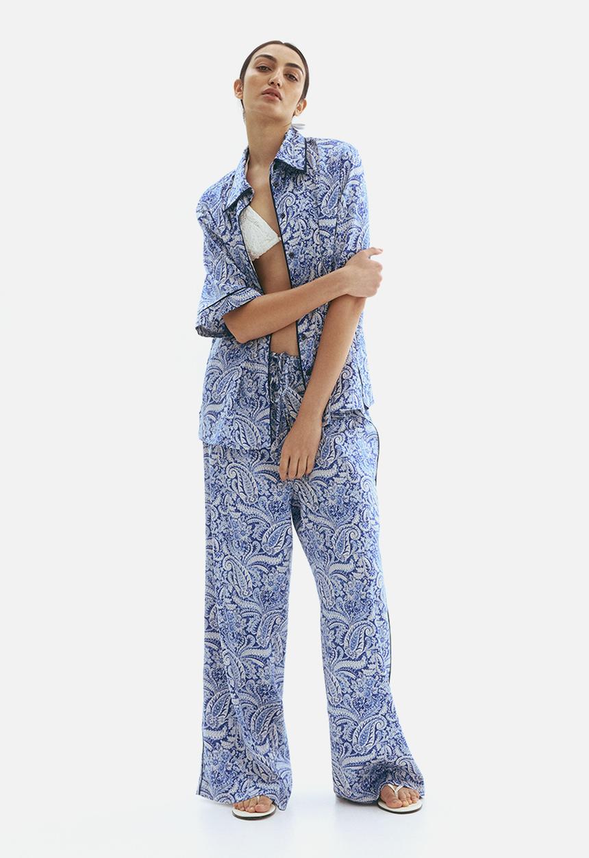 H&M - Drawstring trousers - blue paisley pattern
