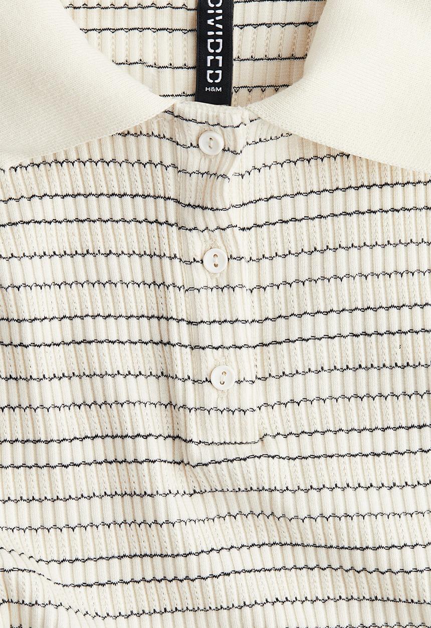 Rib-knit polo shirt - cream/striped - 1308149002