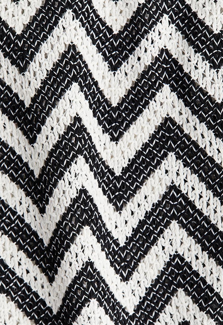 H&M - Tie-front jacquard-knit waistcoat - black zigzag pattern